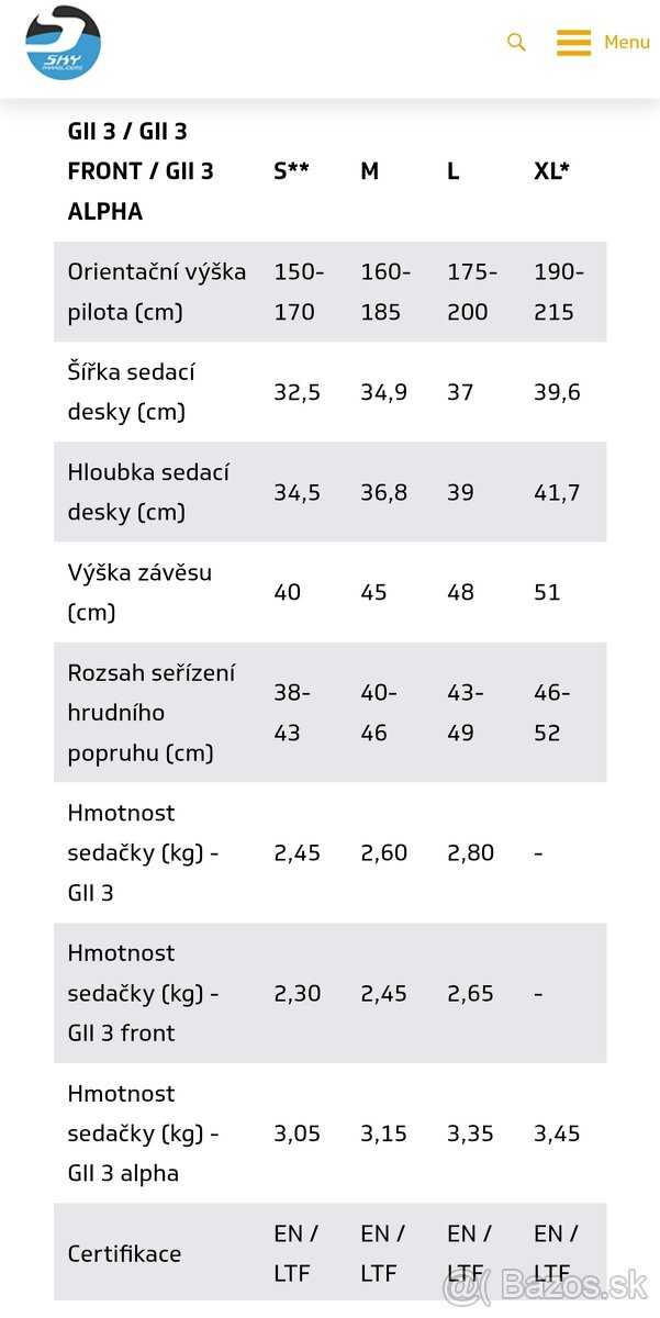 Paragliding komplet MAC PARA EDEN 6 - 12
