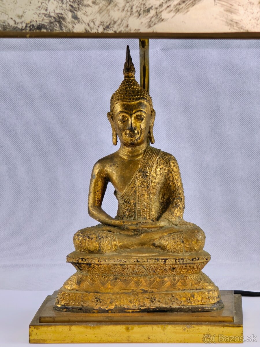 Antická bronzová stolová lampa s Budhovou soškou - 12