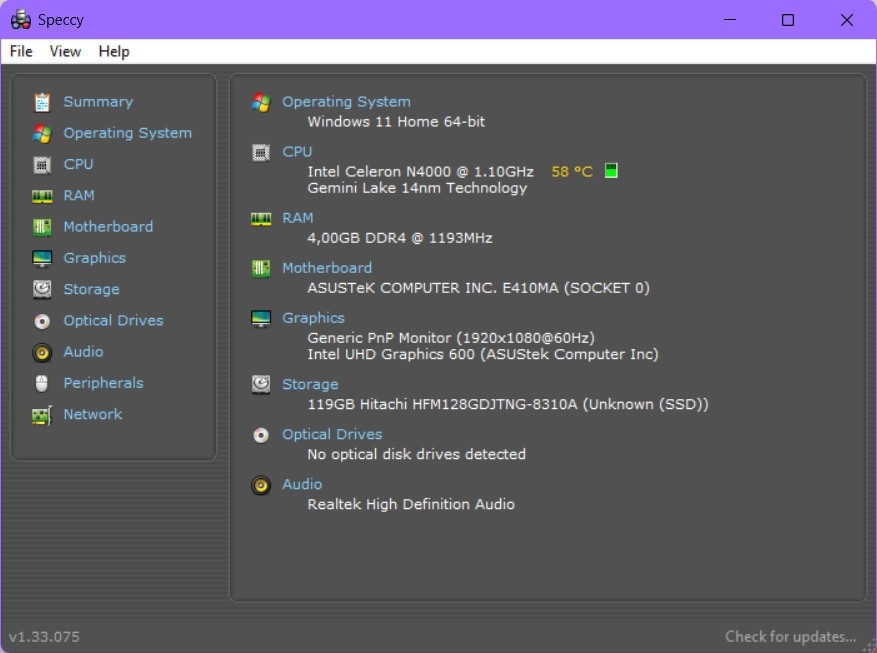 Asus E410MA/Celeron N4020/4GB RAM/FHD/128GB SSD/Nova bateria - 12