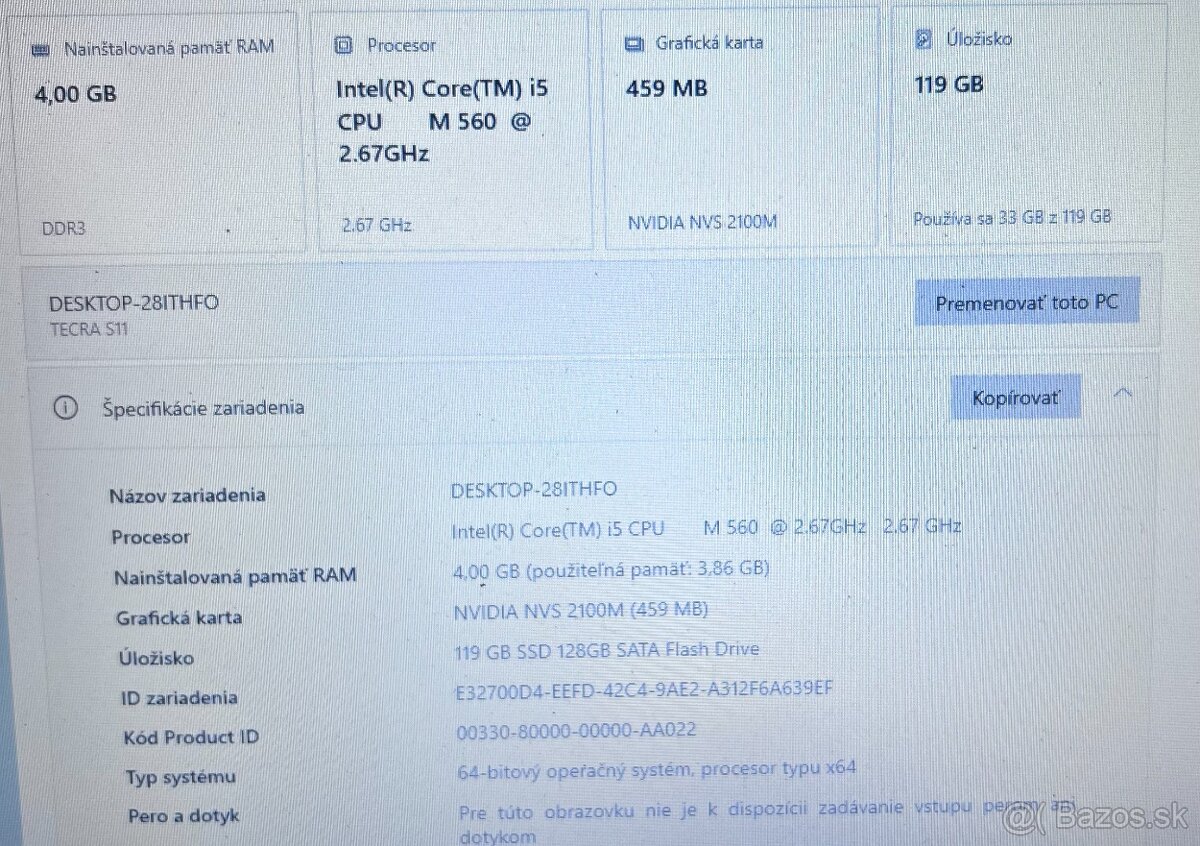 Toshiba Tecra / Intel i5 / 4GB RAM / 128GB SSD / 15.6" - 12