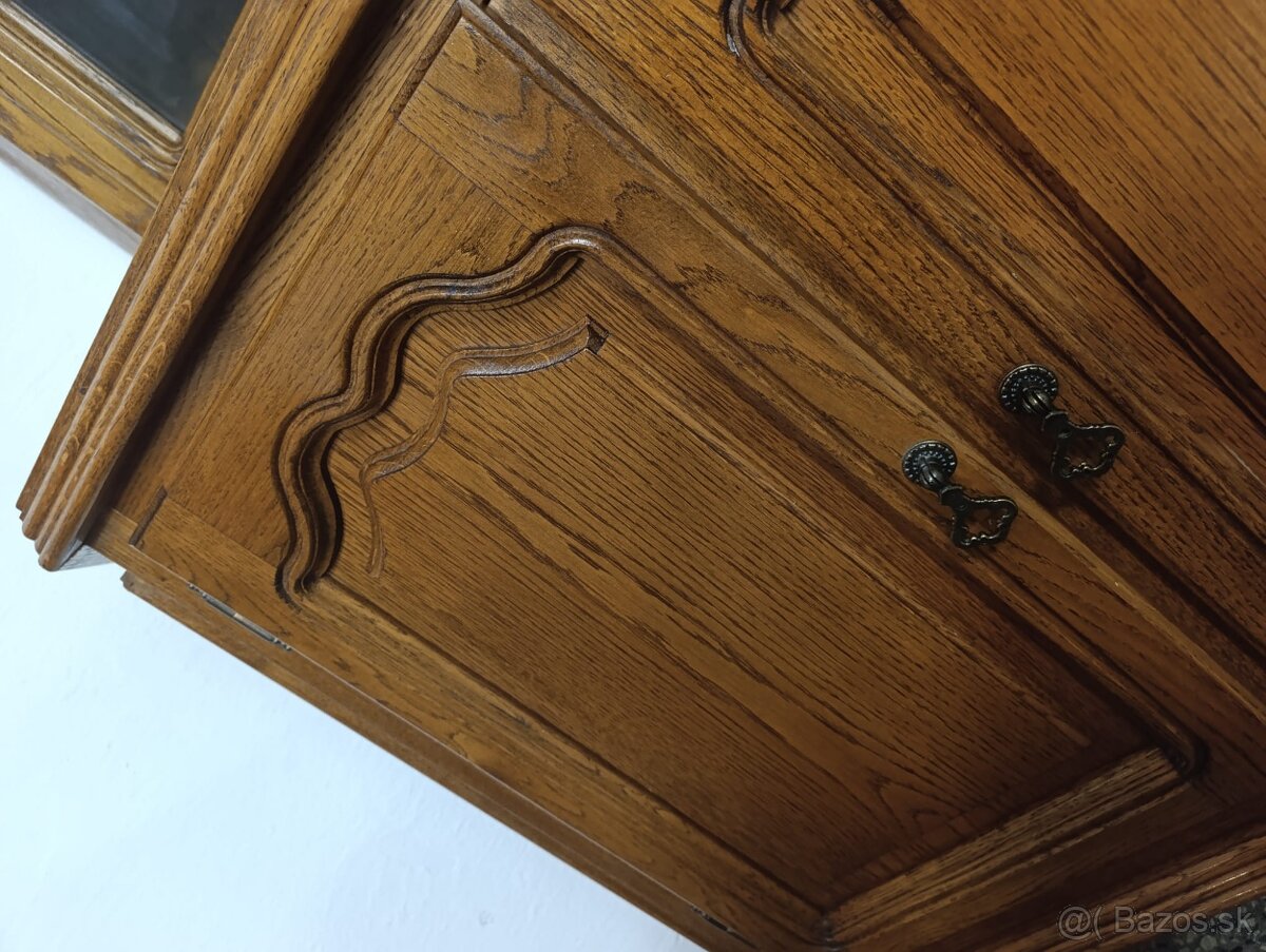 Rustikální příborník / rohová komoda + vitrína, masív - 12