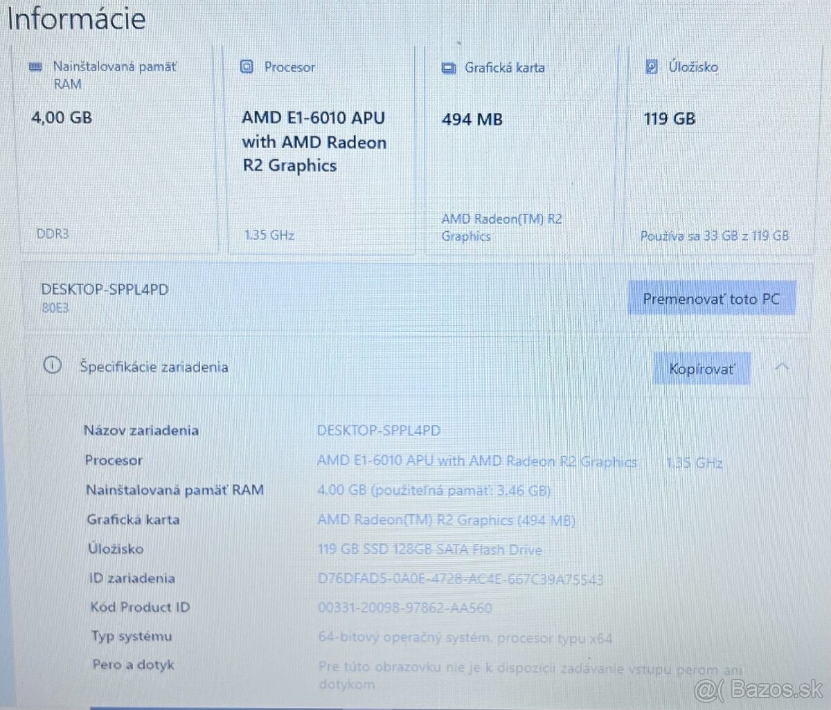 Lenovo G505 / AMD E1 / 8GB RAM / 128GB SSD / 15.6" - 12