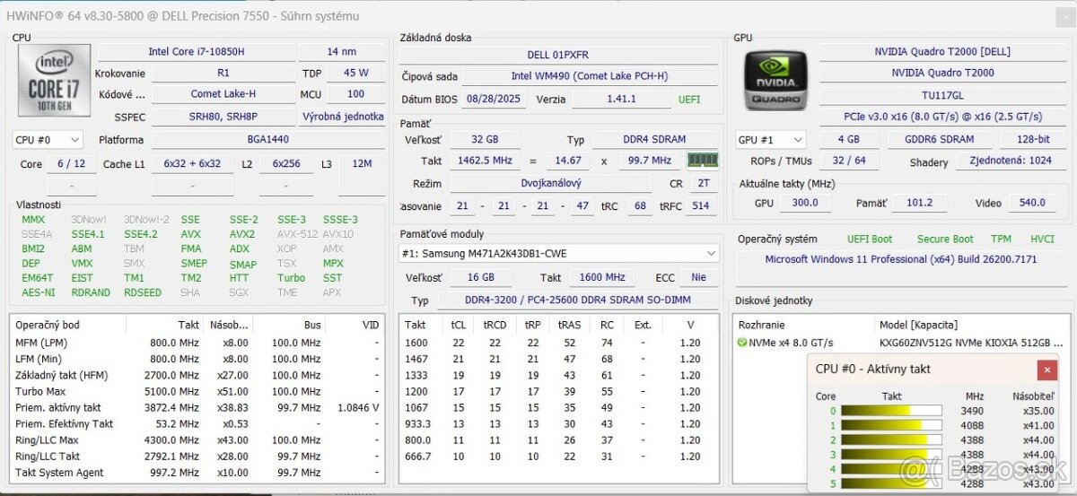 DELL Precision 7550 i7-10850H/32GB/500GB/NVIDIA Quadro - 12