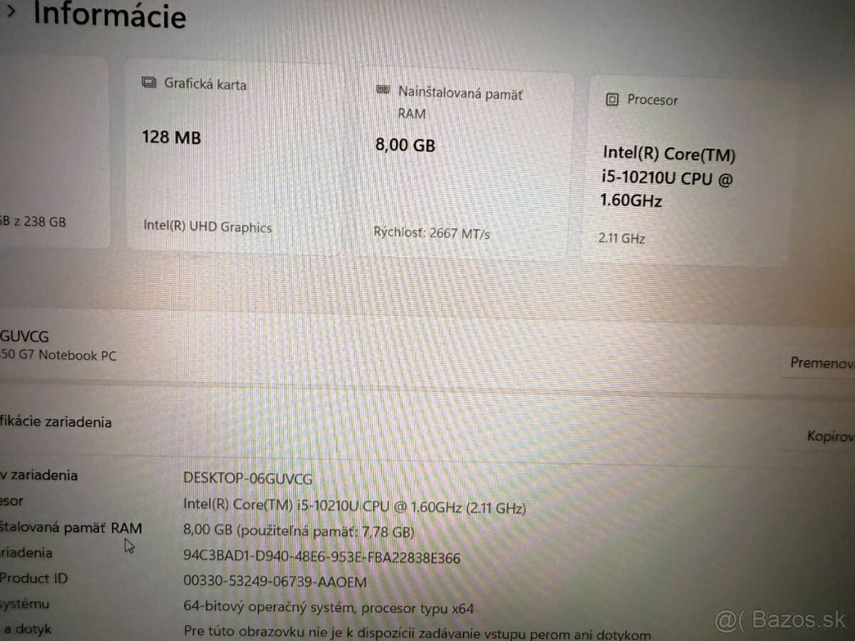 Notebook HP EliteBook 850 G7 i5 / 8GB / 256GB SSD - 12