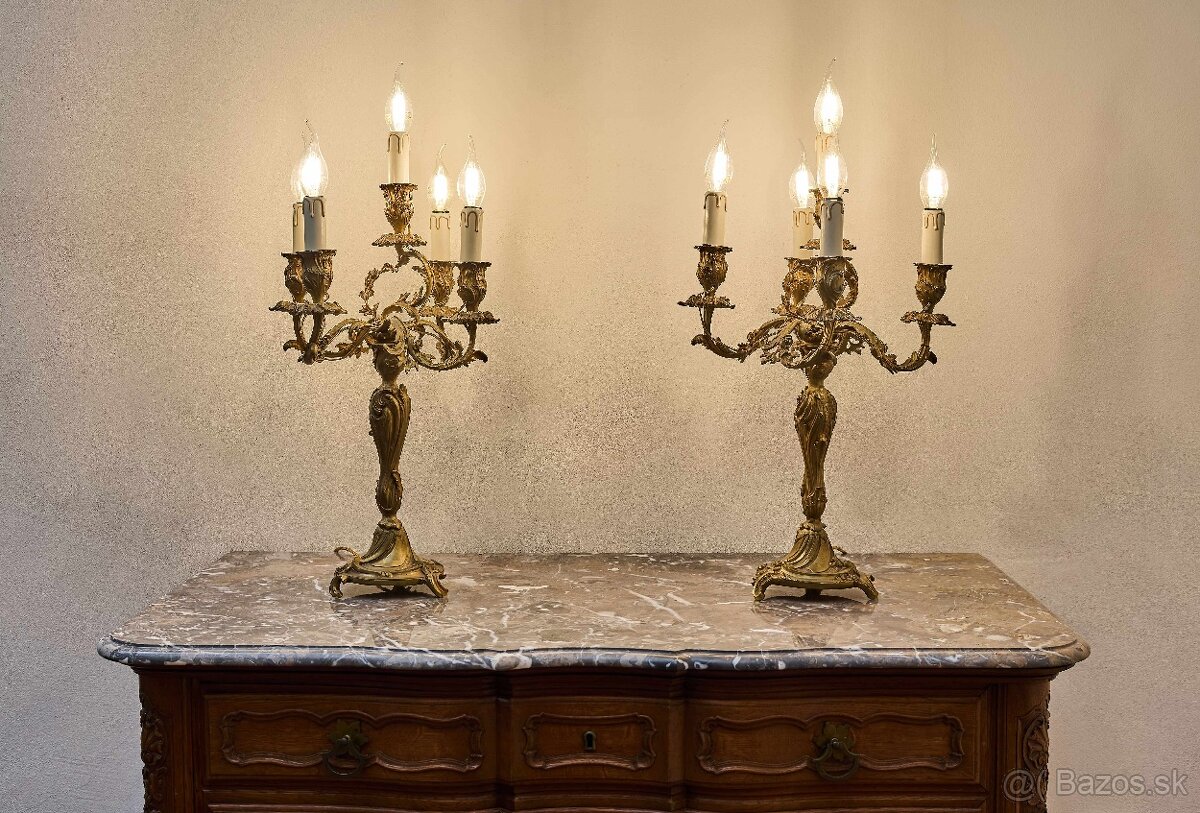 Párové bronzové svietniky z 19. storočia – elektrifikované - 12