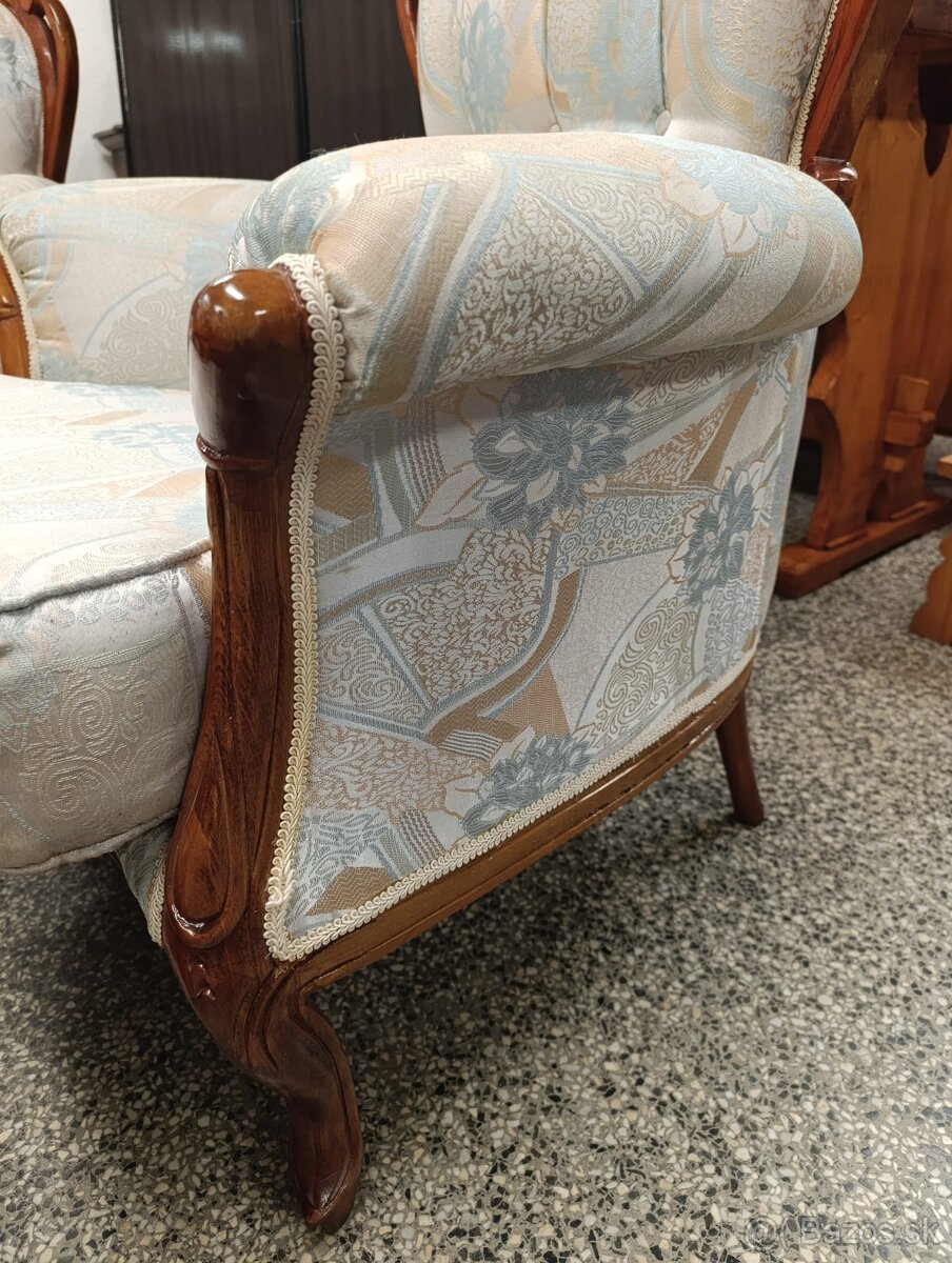 Zámecké křeslo 2 ks + konferenční stolek, i zvlášť, masív - 12