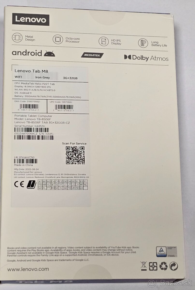 Lenovo Tab M8 (TB‑8506F) – Wi‑Fi, 3 GB RAM / 32 GB, Iron Gre - 12