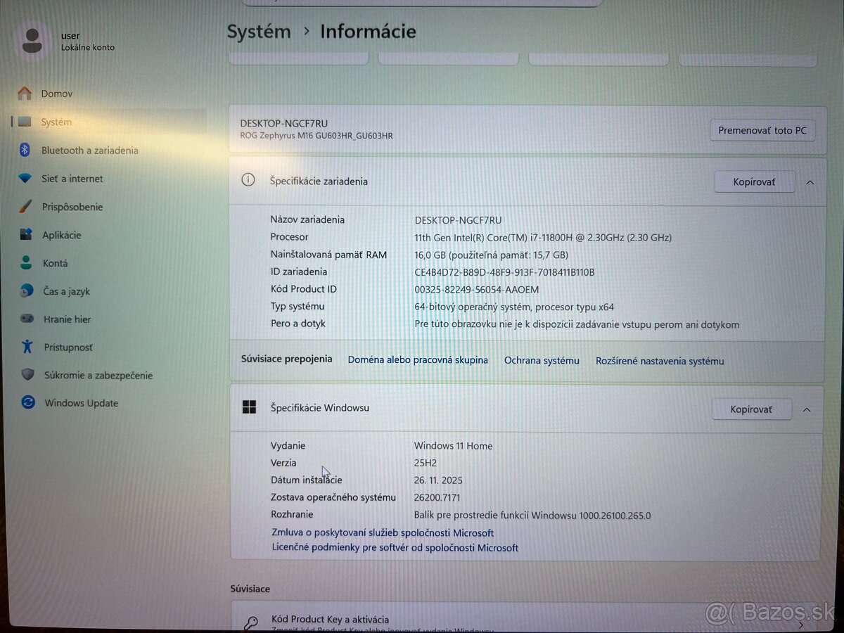 ASUS ROG Zephyrus M16 (GU603HR) – RTX 3070, 16GB, TOP STAV - 12