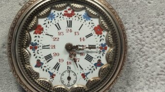 Krásné STŘÍBRNÉ kapesní štyrské hodínky, malovaný ciferník - 12