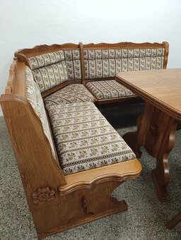 Rustikální jídelní kout, rohová lavice, stůl, křesla, židle - 12