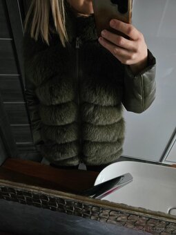 Khaki kožuch z líšky a pravej kože - 12