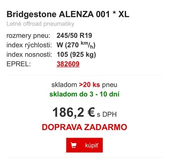 BRIDGESTONE Alenza 245/50 R19 - 12