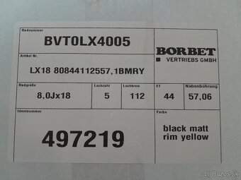 Alu disky R18 5x112 Et44 8J Borbet Audi Vw Škoda Seat - 12