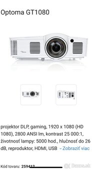 Projektor OPTOMA Full 3D 1080p HDMI DLP - 12