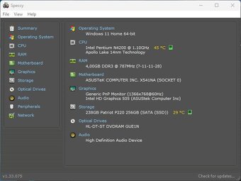 Asus VivoBook X541NA/Intel N4200/4GB/HD/256GB SSD/Bat ok - 12