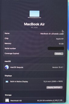 Apple Macbook Air M1 2020 13" 16GB RAM 256GB SSD - 12