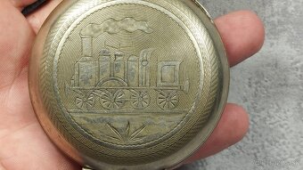 Monstrózné staré kapesní hodinky s lokomotivou, 66mm, 202g - 12
