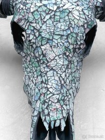 Ručne vyrezávaná lebka Bubalus Bubalis, sklenený motív, 68cm - 12
