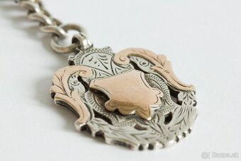 Masívna starožitná strieborná reťaz na vreckové hodinky s pr - 12