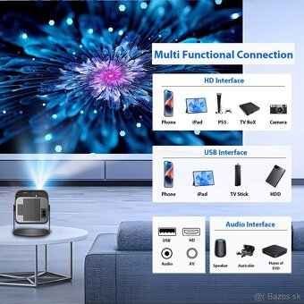 4k projektor android, Bluetooth, WiFi, obraz 150"+plátno - 12