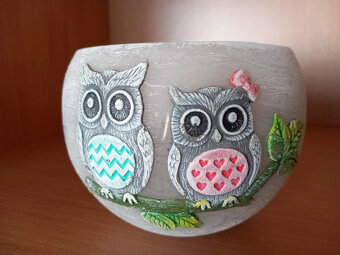 Voskový svietnik Sovičky na čajový kahanček 10x9 cm - 12