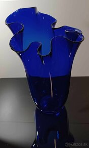 PREDANE  Obrovská kobaltová váza Fazzoletto Murano 60te roky - 12