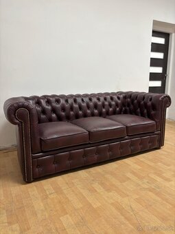 CHESTERFIELD ŠTÝL,KOŽENÁ SEDAČKA,3+1+UŠÁK+TABURET,NOVÁ - 12