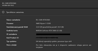 R5 5500/RTX 3060/32GB RAM/2x NVMe SSD + SSD/Záruka - 12