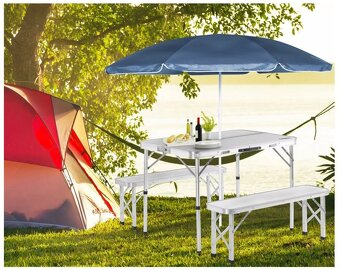 Skladaci kempingový set - 3 farby - zloženie do kufríka - 12