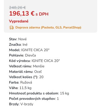 Dievčenský bicykel 20 - 12
