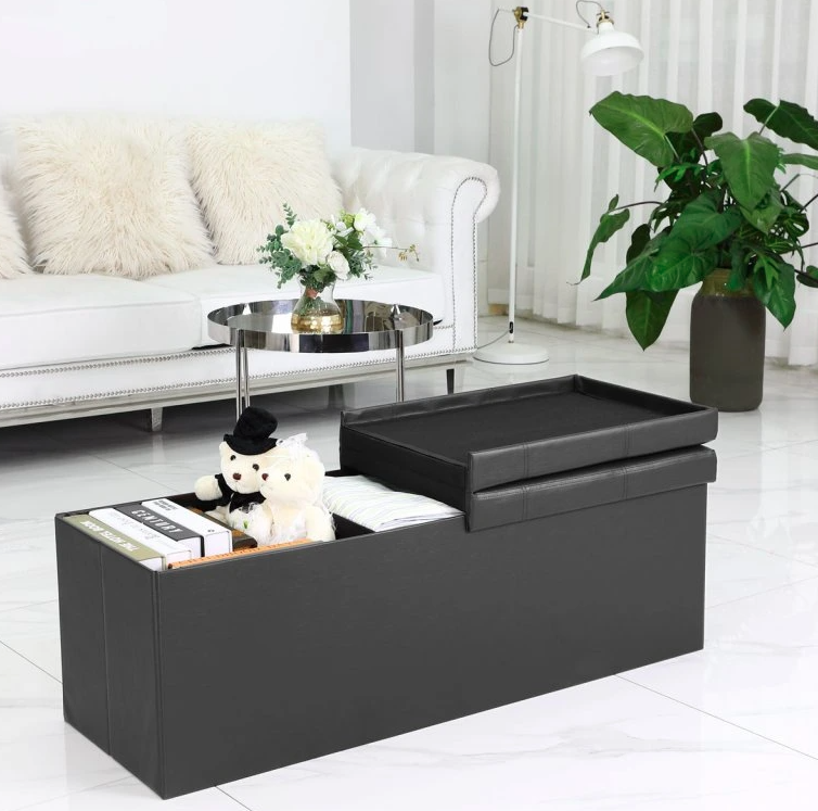 Úložná lavica s vekom 76-115 x 38 x38 cm - čierna biela sivá - 13