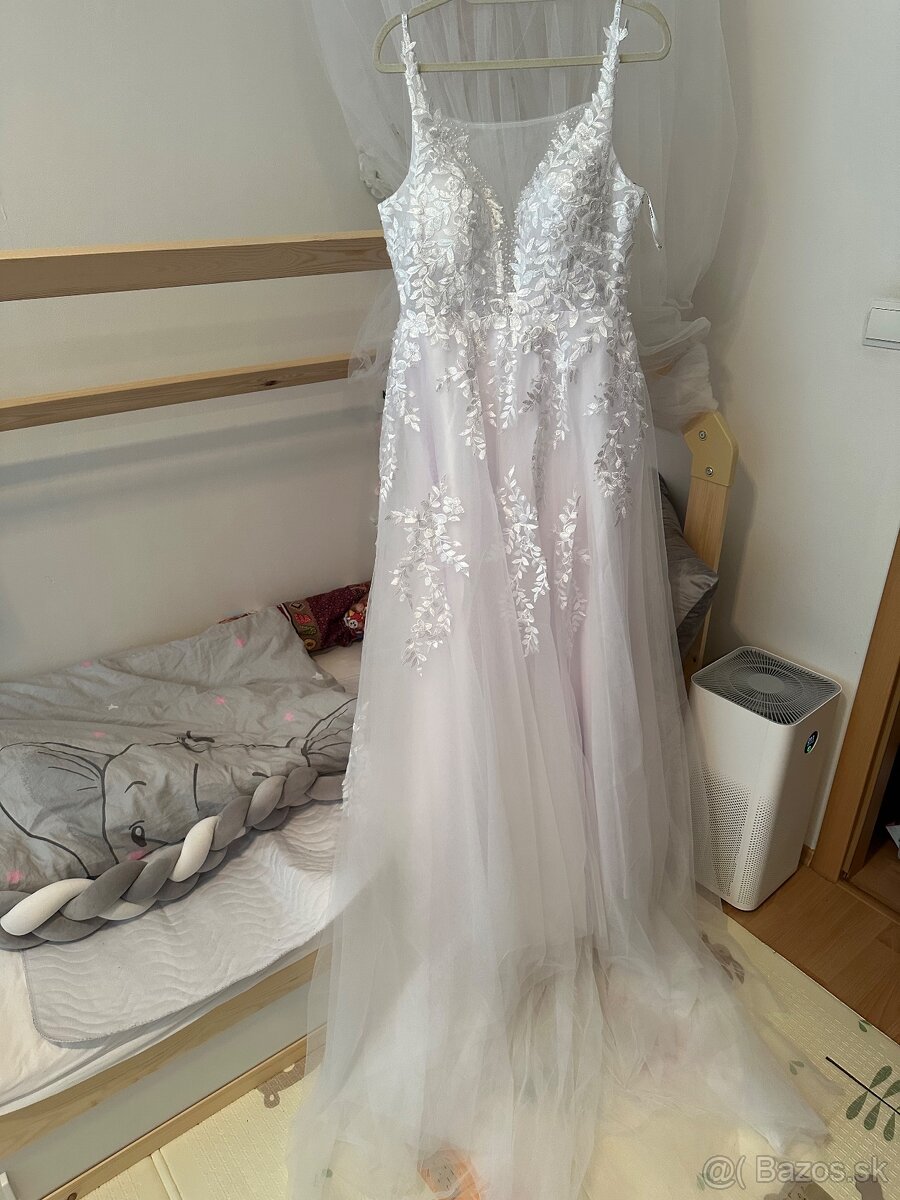 Krasne nové nenosené svadobné biele šaty na ramienka, 36 - 13