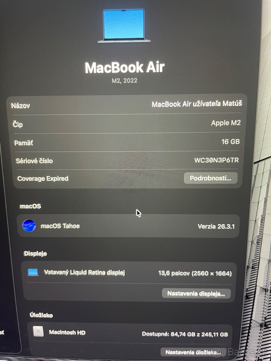 Macbook Air M2 13,6 / 16 / 256 - 13