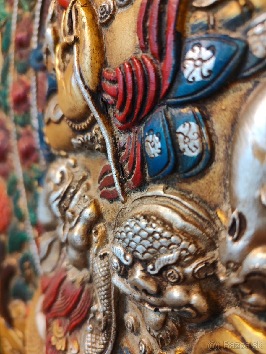 Tibetské drevo bronzová maľba - Thanka - 13