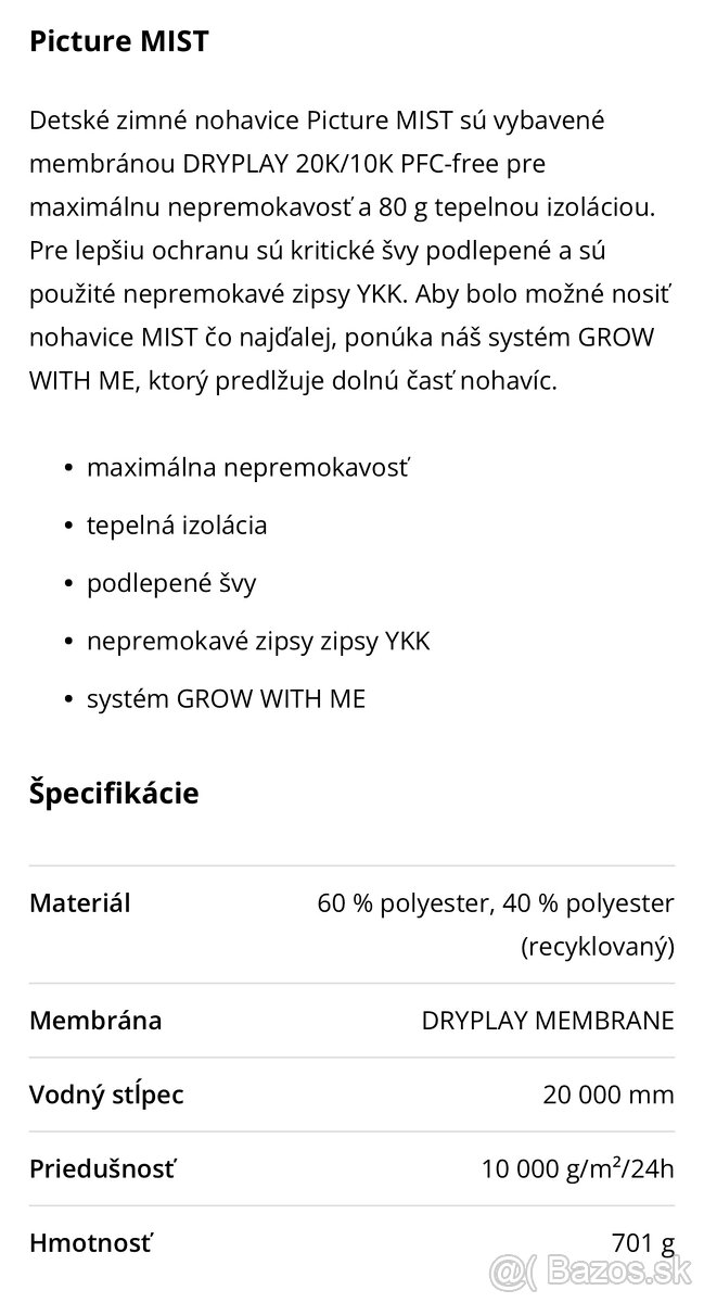 Predam lyziarske oblecenie PICTURE velkost 12 - 13