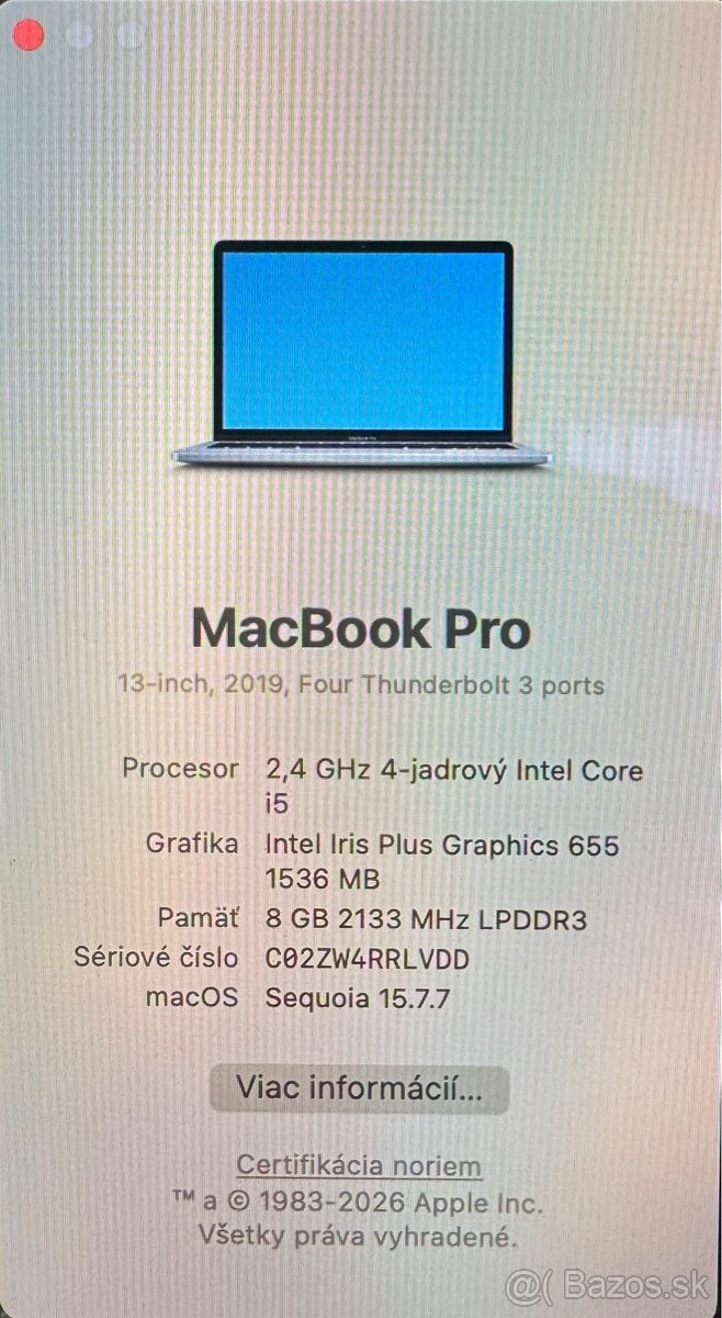 Predám Apple MacBook Pro 13" (2019) - 13
