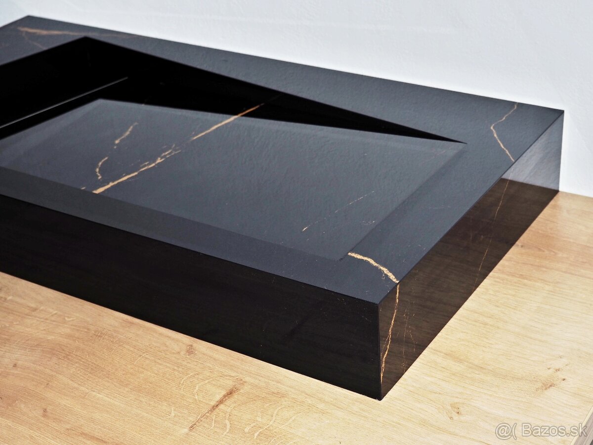 Čierne dizajnové umývadlo 80cm široké, umývadlo z dlažby - 13