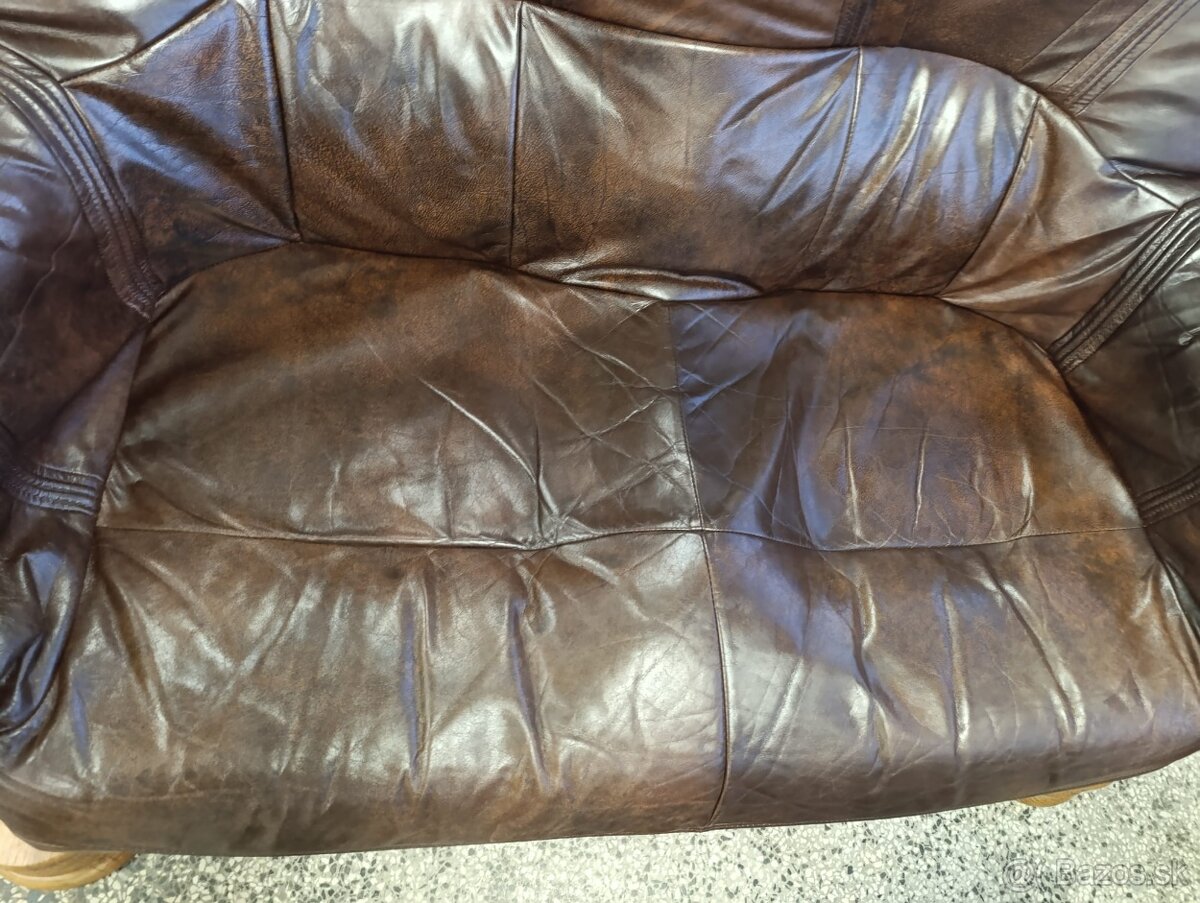 Rustikální kožená sedací souprava, 3+2+1, nábytek z masívu - 13