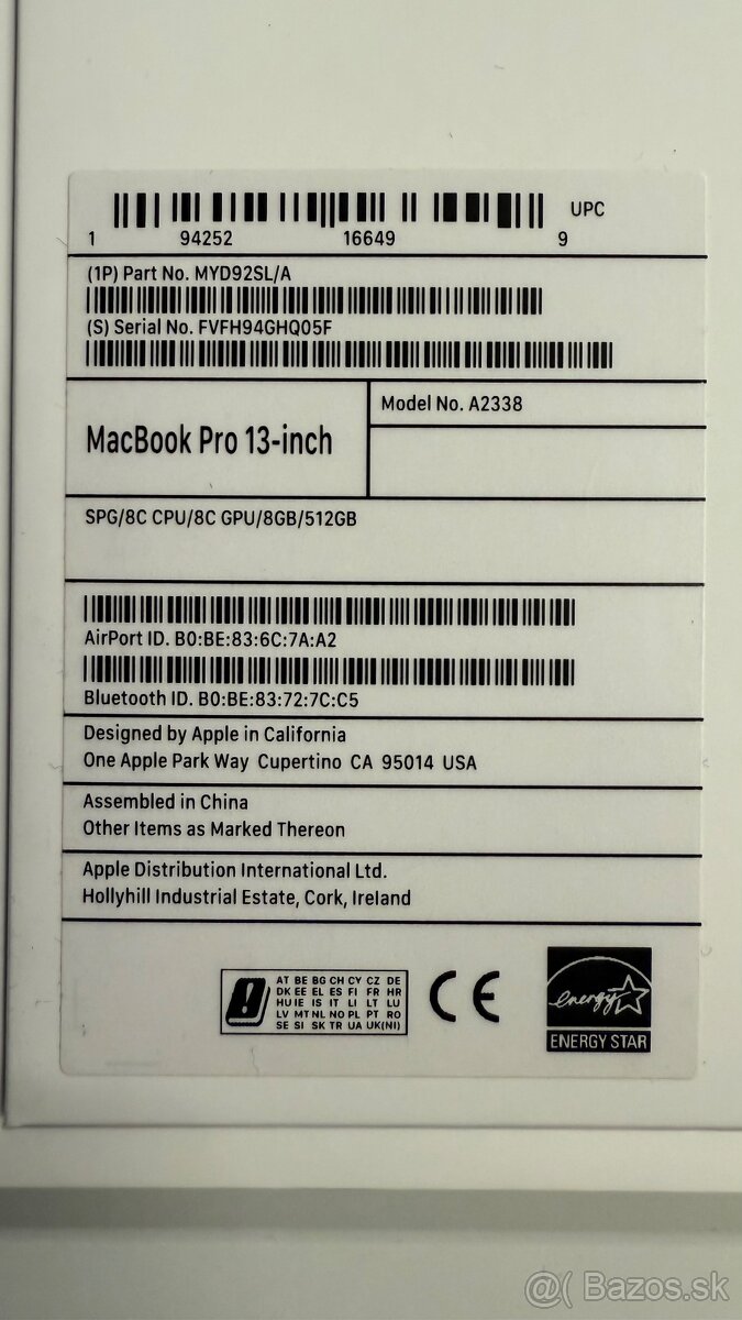 Apple MacBook Pro 13,3” M1 8GB RAM 512GB SSD - 13