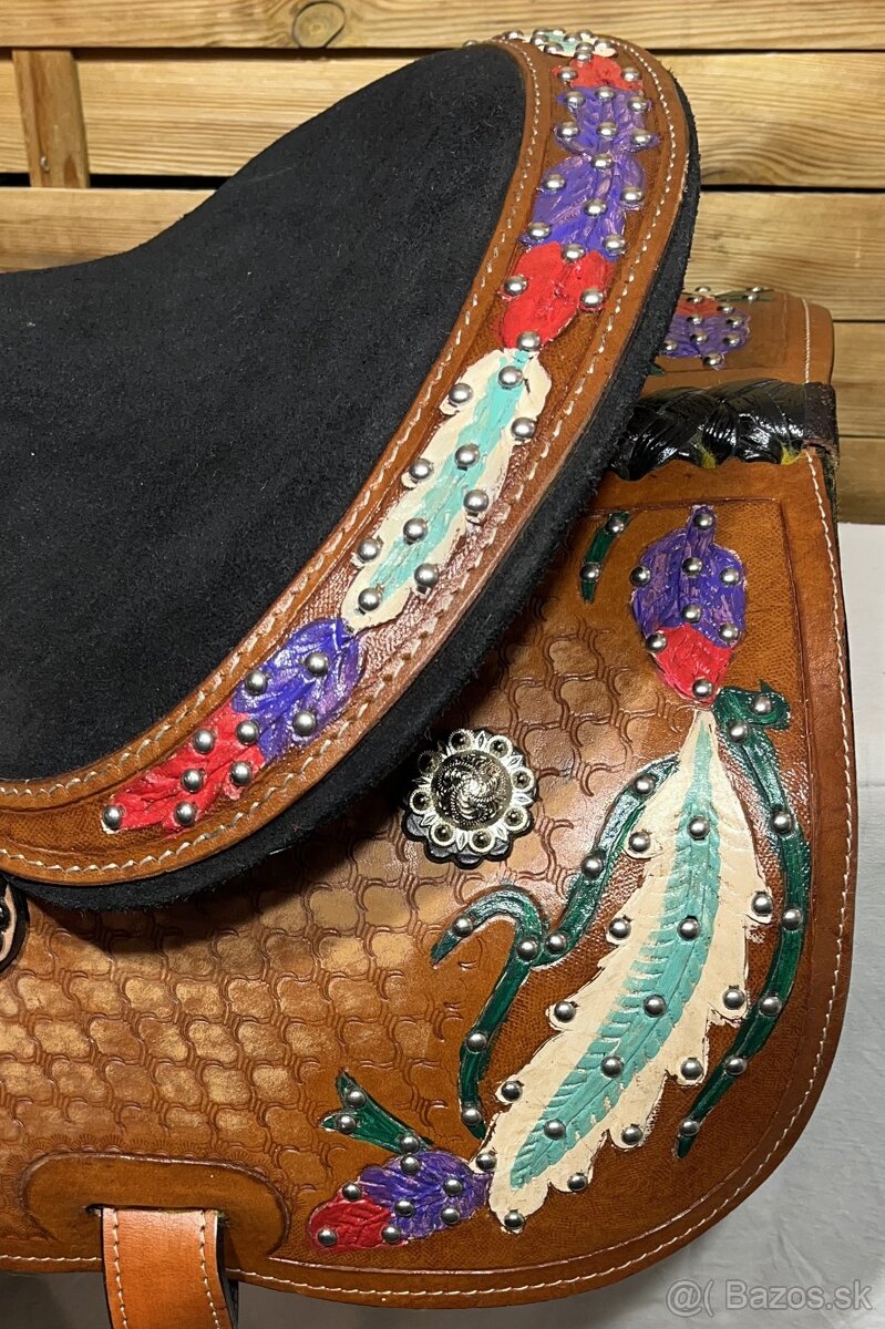 Westernový sedlový komplet hnědý barevný - 13