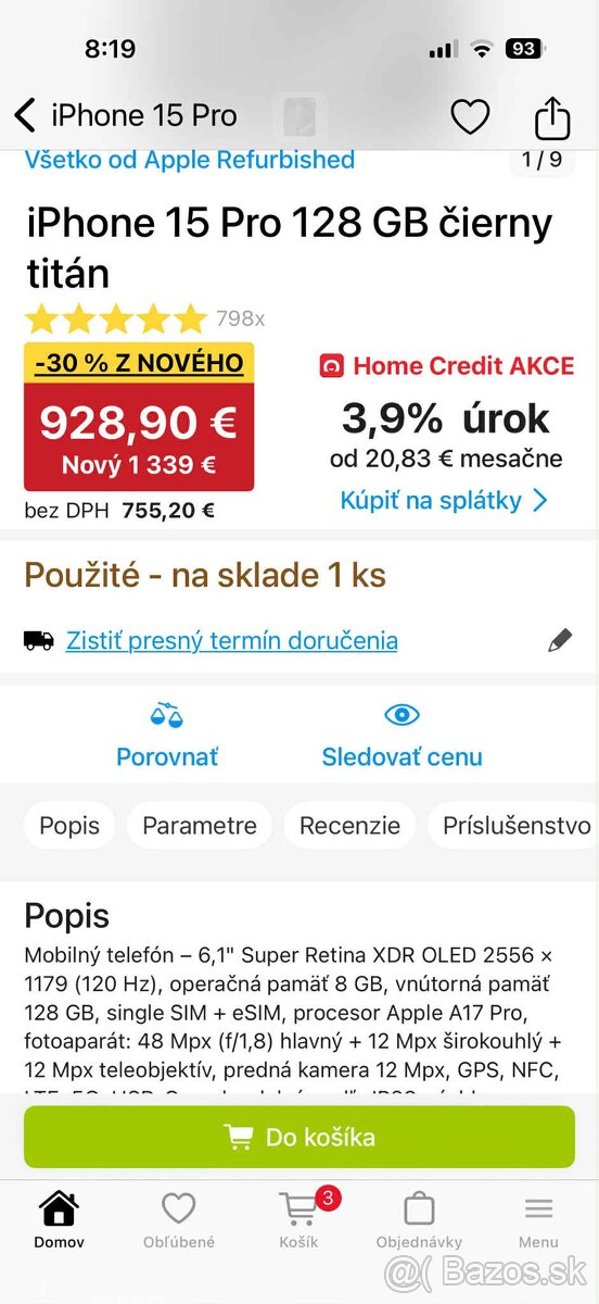 Predám iPhone 15 PRO 128 GB, zdravie batérie 90%, 2-ročný. - 13