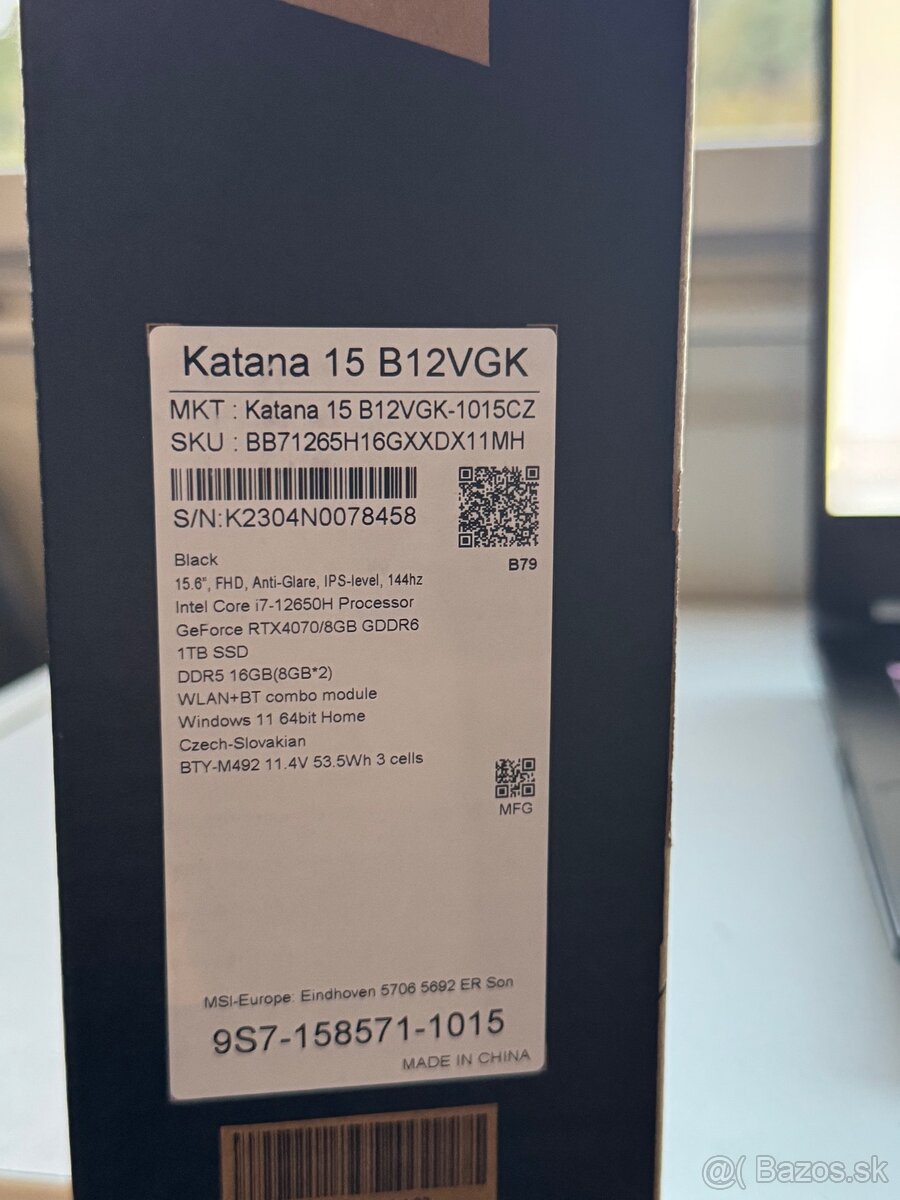 MSI Katana 15 –RTX 4070 i7-12650H - 13