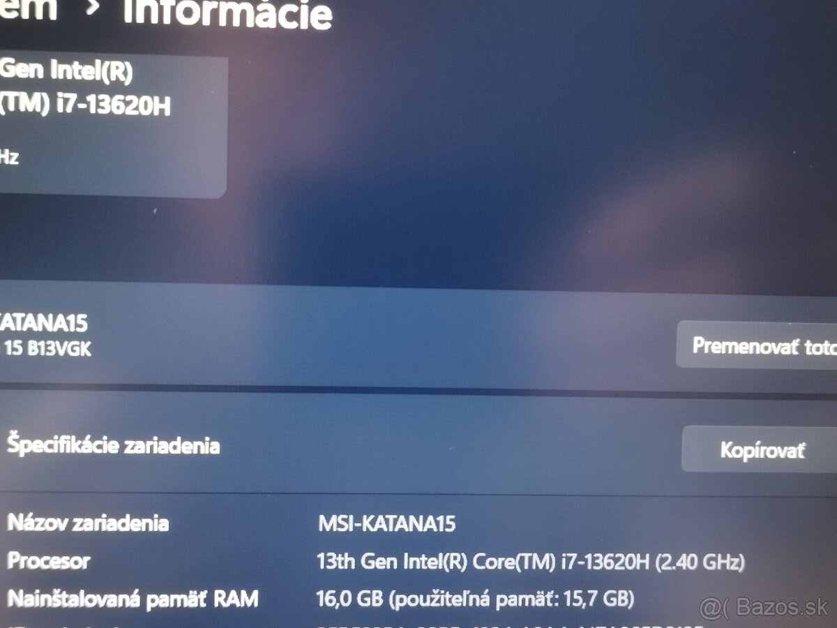 MSI Katana 15 b13v zaruka do 2/2028 - 13