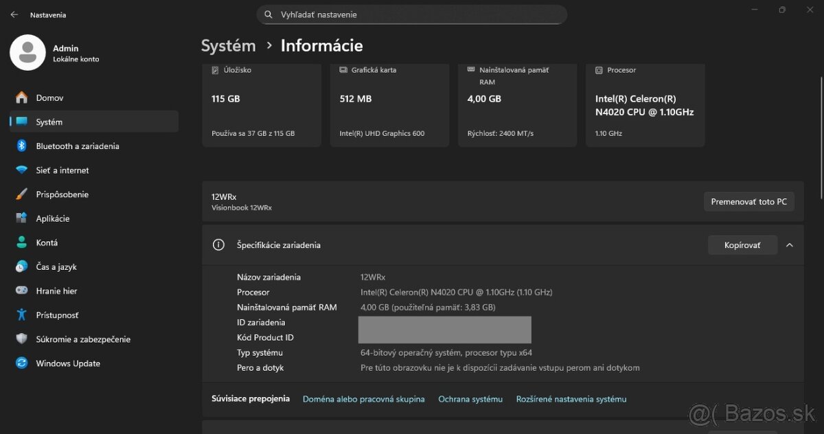 Umax Visionbook 12WRX /Celeron N4020/4GB RAM/FHD IPS/128GB - 13