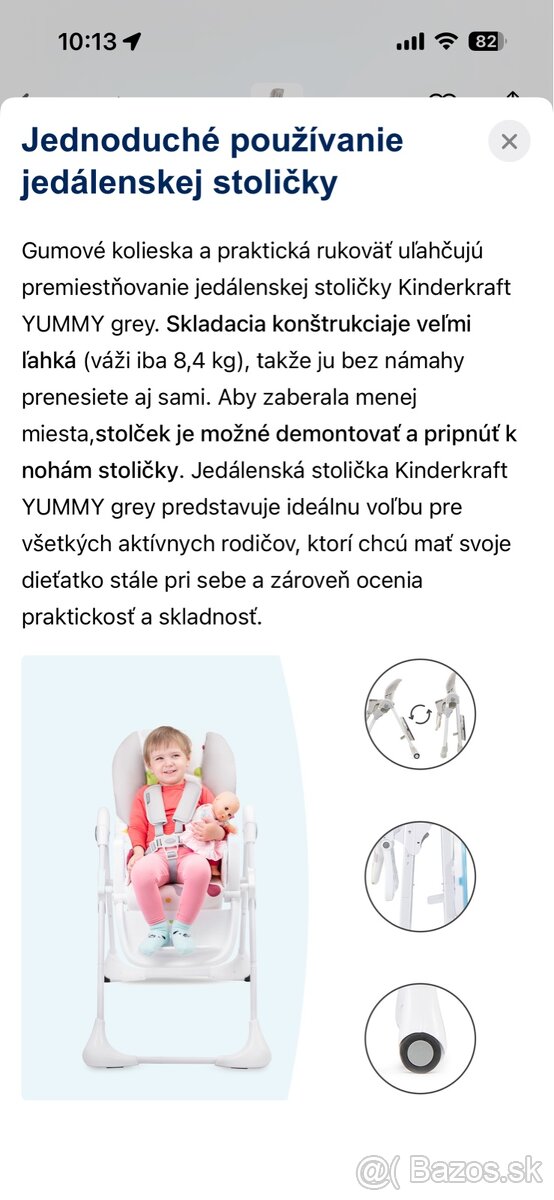Stolička nakŕmenie KINDERKRAFT YUMMY sivá - 13