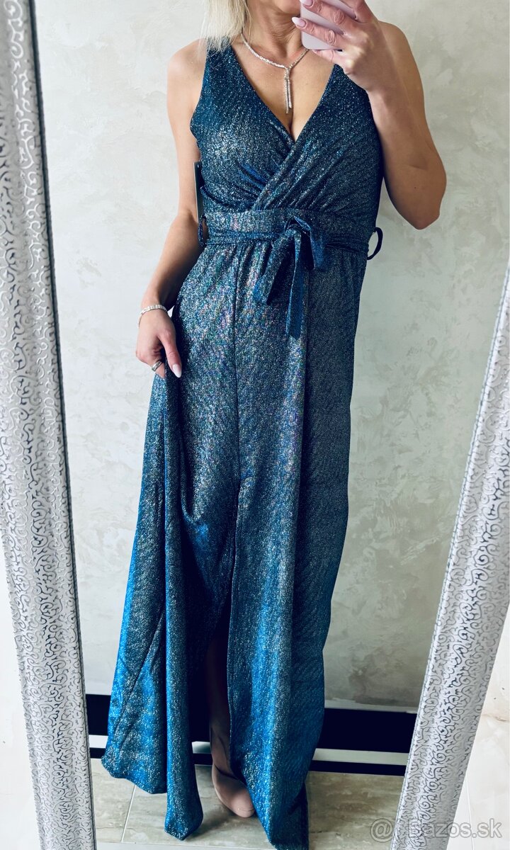 Spoločenské šaty metalic blue - 13