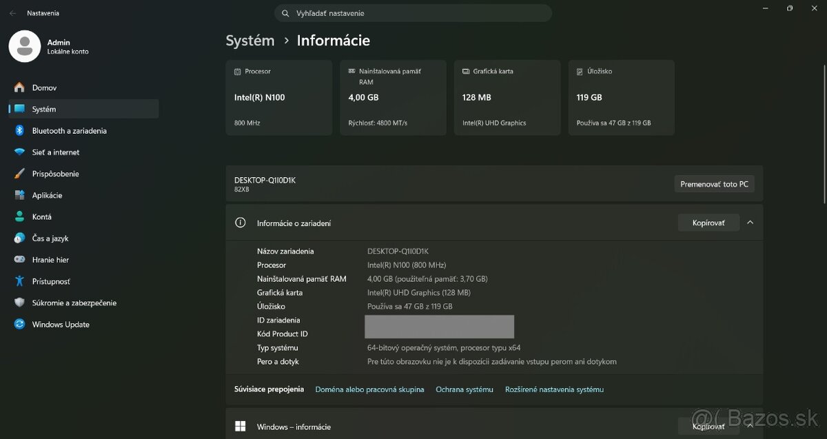 Lenovo IP Slim 3 /Intel Processor N100/4GB RAM/FHD/128GB SSD - 13