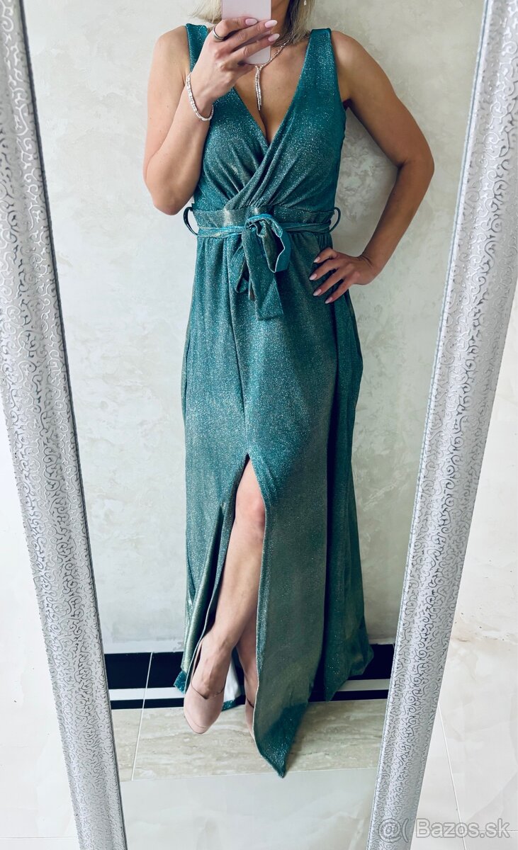 Spoločenské šaty metalic mint green - 13