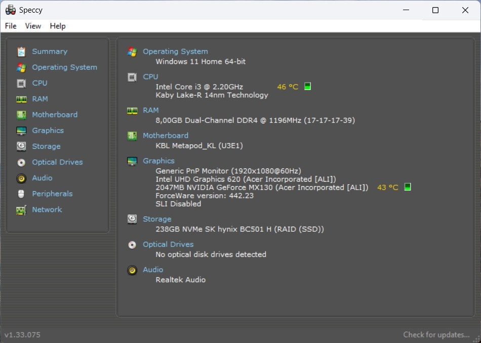 Acer Aspire 3 A315-53G /i3-8130U/8GB RAM/FHD/256GB SSD/MX130 - 13