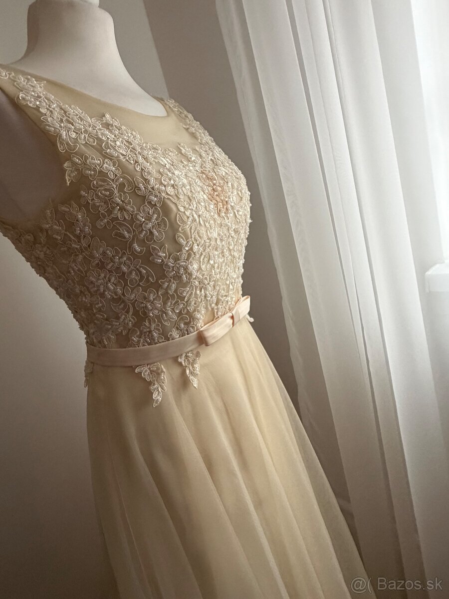 Spolocenske kremove plesove / svadobne saty - 13